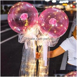 Party Decoration Led Luminous Balloon Rose Bouquet Transparent Bobo Ball Valentines Day Gift Birthday Wedding Balloons Zze11599 Drop Dh5Kk