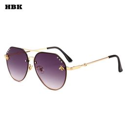 HBK Pilot Oversized Diamond Bees Fashion Sunglasses UV400 Ocean Lens Plastic Trendy Pink Purple Black Exquisite Sun Glasses De2856