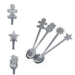 4 pcs Christmas Snowman Snowflake Gingerman Star Spoons Set Stainless Steel Party Gift Xmas Festival Favor Kid Suprise Pendant311i