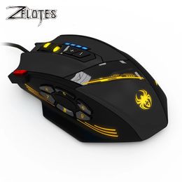 Mice ZELOTES C-12 Wired Mouse USB Optical Gaming Mouse 12 Programmable Buttons Computer Game Mice 4 Adjustable DPI 7 LED Lights Mouse 231208