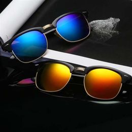 Vintage Square Sunglasses Women Men Desinger Driving Sun Glasses Mirror Semi Rimless UV400 Shades for Male Lady with case221F