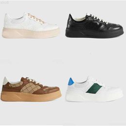 Top Sneakers Men Women Casual Shoes Embossed Sneakers White Web Black Leather Chunky Lace-up Closure Beige Ebony Canvas Platform Men Trainers NO334