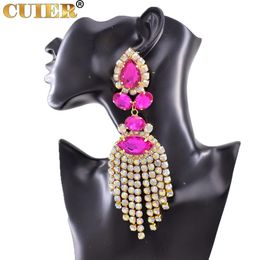 Dangle Chandelier CUIER Dazzling17CM Rhinestones SS28 Long Tassel Clip on Earring for Women Jewellery Crystal AB Big Size Accessories for Drag Queen 231208