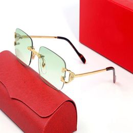 Fashion Designer Over Glasses Sunglasses Women Sports Driving Goggle Gold Frameless Eyeglasses Polarised uv Protection Square Red 281O