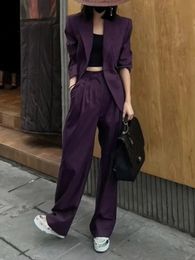 Women's Two Piece Pants Fashion Ladies Pantsuit Formal Women Office Business Work Wear Blazer and Trousers Purple 2 Set Female Clothes Outfits 231208