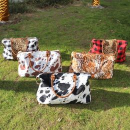Duffel Bags Weekender Bag Leopard Cow Cowhide Printed Duffle For Women Large Capacity Travel Tote Overnight Handbag With Shoulder 317M
