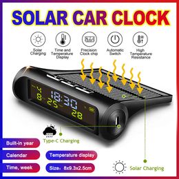 New Luminous Car Clock Solar Auto Digital Clock With LCD Time Date In-Car Temperature Display for Outdoor Car Part Decoration