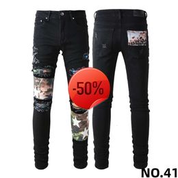 50 off~Jeans Am jeans designer mens skinny desig 22 Colours pants hippop Sticker Embroidery Slim Denim Straight streetwear Skinny wholesale 30-40 v2