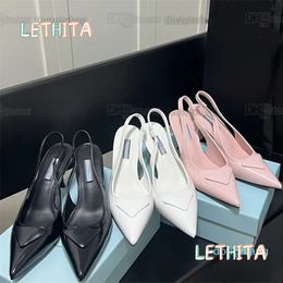 Brushed leather slingback pumps Printed Dress shoes Luxury black white pink 75mm High-heeled Wedding sandal Fashion women designer heels party sandals With Bo