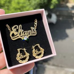 Pendant Necklaces DUOYING Custom Name Jewellery Set With Heart Personalised Mini Hoop Earring Stainless Steel Nameplate Necklace for Children's Gift 231208