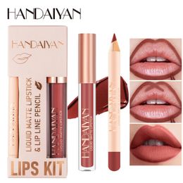 Lipstick Matte Nude Brown Lipliner Pencil Lipsticks 12 Colours Lip Contour Kit Waterproof Non-sticky Sexy Velvet Red Lipgloss Makeup Tool 231208