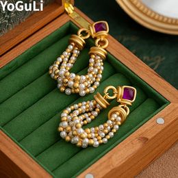 Dangle Chandelier Retro Jewellery 925 Silver Needle Senior Sense Purple Resin Simulated Pearl Bead Tassel Earrings For Women Girl Luxury Temperament 231208