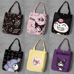 Kuromi Cartoon Student Printed Canvas Recycle Shopping Bag Large Capacity Customise Tote Fashion Ladies Casual Shoulder Bags 20091196R