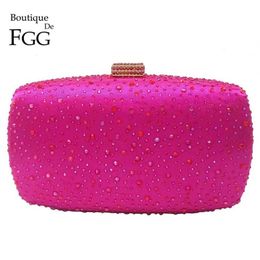 Boutique De FGG Pink Fuchsia Crystal Diamond Women Evening Purse Minaudiere Clutch Bag Bridal Wedding Clutches Chain Handbag 21102228M