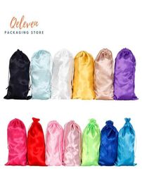 Blank 13 Colors Silk Satin Hair Extension Packaging Bags Human Women Virgin Hair Wigs Bundles Packing Bags Gift Packaging Bag Y01027062