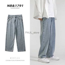 Men's Jeans Korean Fashion Men's Baggy Jeans Classic All-match Solid Colour Straight-leg Denim Wide-leg Pants Male Light Blue Grey Black1L231122