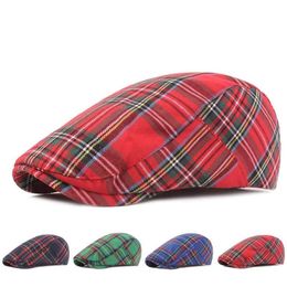 Berets French Style Cap Plaid Beret Women Spring Summer Cotton Irish Red Green Peaky Blinders Gentlemen Vintage Winter Ladies HatB270m