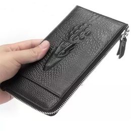 Genuine leather Alligator zipper mens long designer wallets male fashion casual cow leather card zero purses high phone clutchs no346M