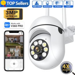 Dome Cameras 3MP Outdoor Wifi Camera Surveillance Night Vision Full Color Ai Human Tracking 4X Digital Zoom Video Security Monitor Cameras 231208