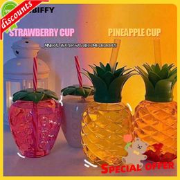 Upgrade 500ml Summer Cute Fruit Shape Strawberry Pineapple Water Cup Cartoon Straw Water Bottle Fruit Shape Portable Kids/Girl/Adult