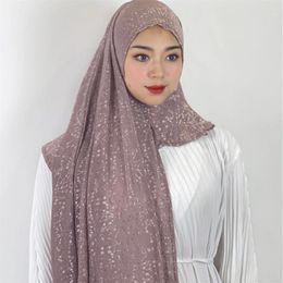 Ethnic Clothing Diamond Muslim Women Instant Hijab Long Scarf With Hoop Pinless Head Scarves Glitter Turban Islamic Tassel Headwrap Stoles