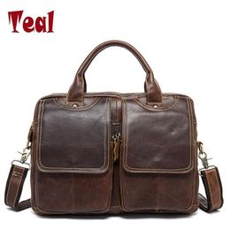 Briefcases 2021 Genuine Leather Men Bag Briefcase Fashion Man Business Crazy Horse Skin Laptop Large Capacity Designer High Qualit154A