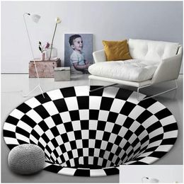 Carpets Carpets 3D Round For Living Room Simple Black White Stereo Vision Carpet Area Rugs Geometric Anti-Skid Home Bedroom Floor Mat Dhgay