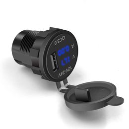 New QC3.0 Car Charger Socket with Voltmeter Ammeter 12V/24V Waterproof Quick Charge Power Outlet Socket for Motorcycle Marine Boat