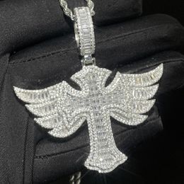 Men Women Fashion Necklace Gold Plated Full CZ Iced Out Wings Cross Pendant Necklace with 3mm 24inch Rope Chain Jewellery