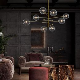 EMS 2020 design moderno lampadario a sfera in vetro 6 teste lampada a bolle di vetro trasparente lampadario per soggiorno cucina oro nero luce f285E