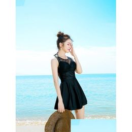 Swim Wear 2023 New Lace Up Black One Piece Swimsuit Lady Conservative Skirt Ladies Y Backless Drop Delivery Sports Outdoors Water Swim Dh3Xa