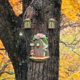 Garden Decorations 1 Set Resin Craft Fairy Door Creative Tree Mini House Decor