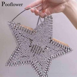 Evening Bags Pooflower Diamond Star Heart Chains Mini Shoulder Women Crystal Wedding Party Purse Clutch Chic Wallet ZH256330L