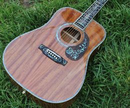 41 Inch Ebony Fingerboard Abalone Binding Tree Life Koa Wood Acoustic Guitar