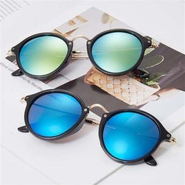 Fashion Classic Round Sunglasses Gold Metal Frame Eyewear Designer Mirror Sun Glasses Men Women Flash Shades l8s with case290x