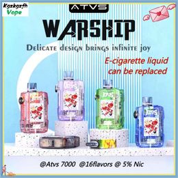 Original Formal ATvs WARSHIP 7000 puffs Disposable VAPE Smart Screen Display Battery Stick King Carburetor Replaceable cartridges