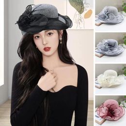 Wide Brim Hats Summer Sun Hat Flower Embellished Beach Bucket Ladies With Feather