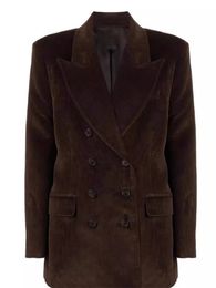 Womens Suits Blazers Khaite Corduroy Classic Women Jacket TurnDown Collar Blazer Dark Brown Full Sleeve Vintage Trench Warm Winter Coat 231208