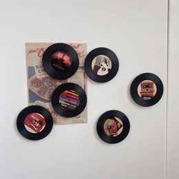 Wall Stickers 6pcs Miniature Vinyl Record Magnet Set Home Decorative Fridge Magnets Retro Music Themed Stationary Locker 3D Magnetic Stickers 231208