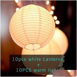Other Festive & Party Supplies 10Pcs/Lot 6 8 10 12 14 16Inch Warm White Led Lantern Lights Chinese Paper Ball Lampions For Wedding Par Dhafa