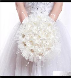 Decorative Wreaths Bride Artifical Wedding Flowers White Rose Bridal Bouquet Romantic Accessories Uoumz Wrt9K6386044