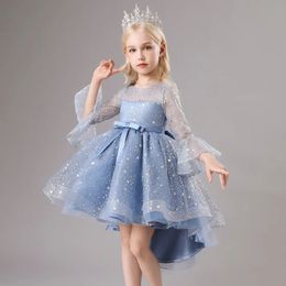 Girls Dresses Flower Princess Sequins Baby Wedding Christmas Party Trailing Dress Fluffy Lace Embroidered Host Performance Costume 315Y 231208
