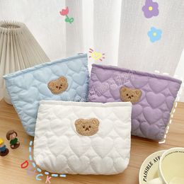 Cartoon Bear Women's Storage Bag Quilted Love Ladies Cosmetic Bags Makeup Case Simple Portable Female Purse Clutch Handbags