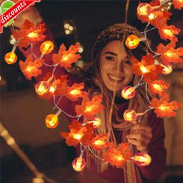 Upgrade künstlicher Herbst-Ahornblätter, Kürbis-Girlande, LED-Lichterkette für Weihnachtsdekoration, Erntedankfest, DIY-Halloween-Dekoration