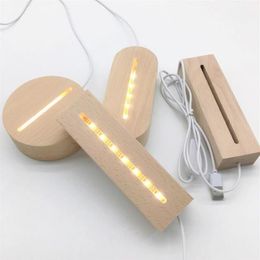 Party Decoration 30Pcs LED Solid Wooden USB Cable Night Light 3D Warm White Holder Lamp Wood Round Oval Rectangle Shape Base SN246z