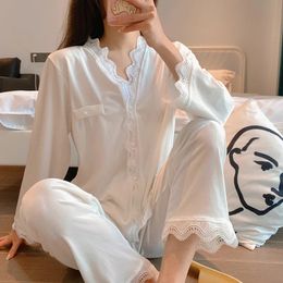 Women's Sleep Lounge Sexy Lace Women Pyjamas Sets Autumn Winter Pleuche Long Sleeves Top Pants Homesuits Sleepwear Nightgown Set 231208