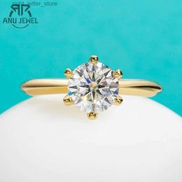 With Side Stones AnuJewel Yellow Gold Plated 2ct 3ct D Colour Moissanite Engagement Solitaire Rings For Women GRA Cer Customs Jewellery Wholesale YQ231209