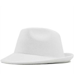 Beanie Skull Caps Simple white Wool felt Hat Cowboy Jazz Cap Trend Trilby Fedoras hat Panama cap chapeau band for Men Women 56-58C238b