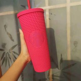 2021 Starbucks Studded Cup Tumblers 710ml CARBIE Pink Matte Black Plastic Mugs with StrawCV2ECV2E284Q