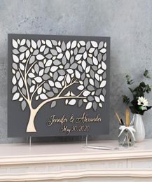 Personalized 3D Silver Wedding Guestbook Alternative Tree Wood Sign Custom Guest Book For Rustic Decor Gift Bridal Other Event P6113033